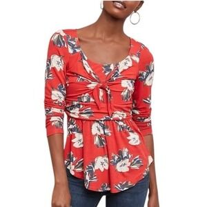 Anthropologie Meadow Rue Josalyn Floral Flouncy Tie Front Red‎ Top Medium New